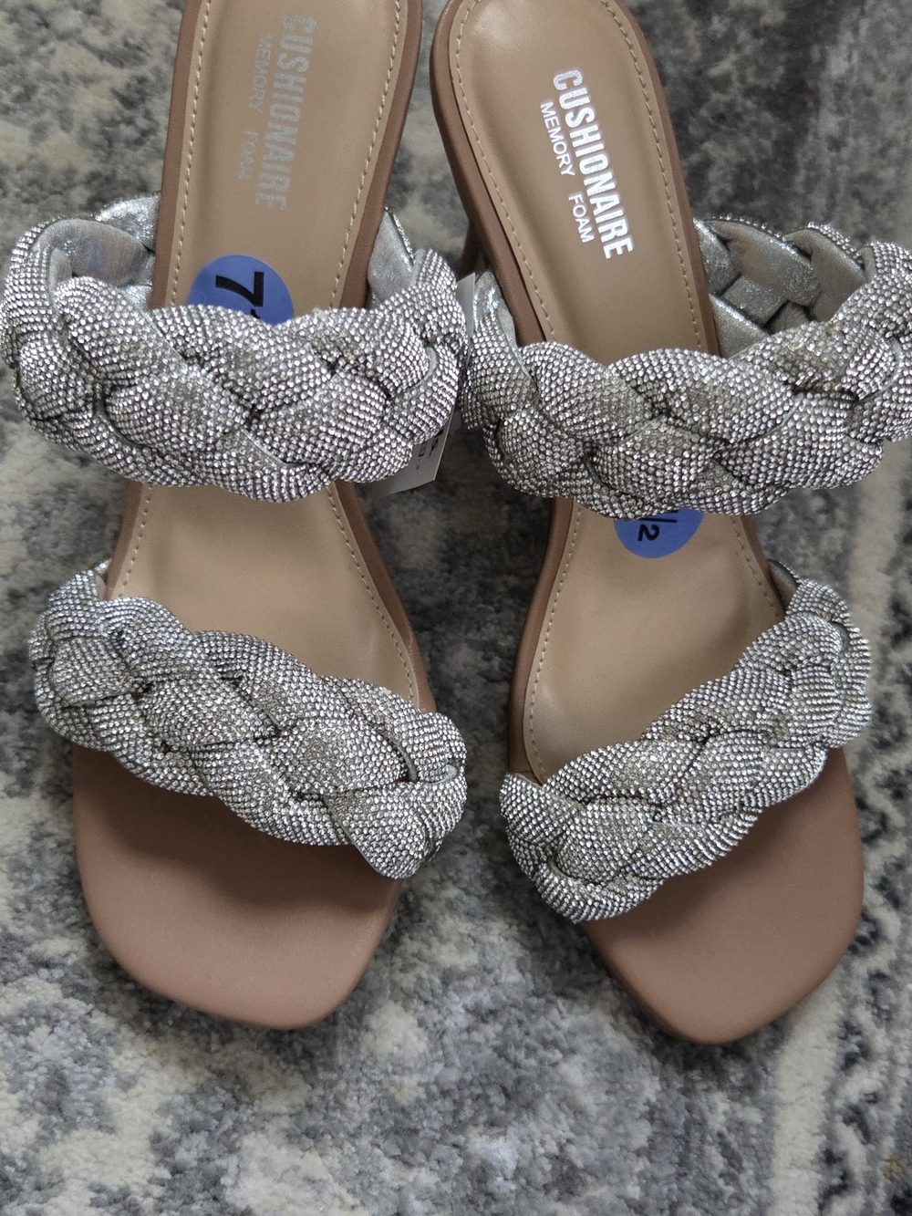 Cushionaire Silver Braided Double-Strap Slide Heels